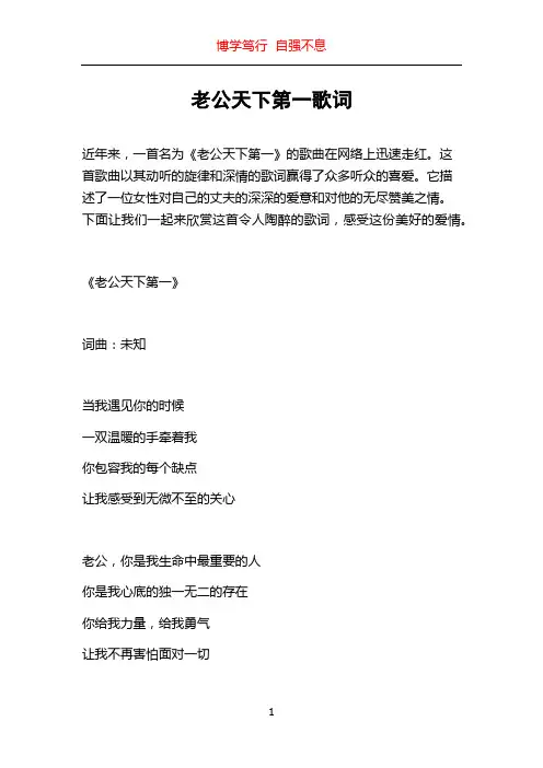 老公天下第一歌词