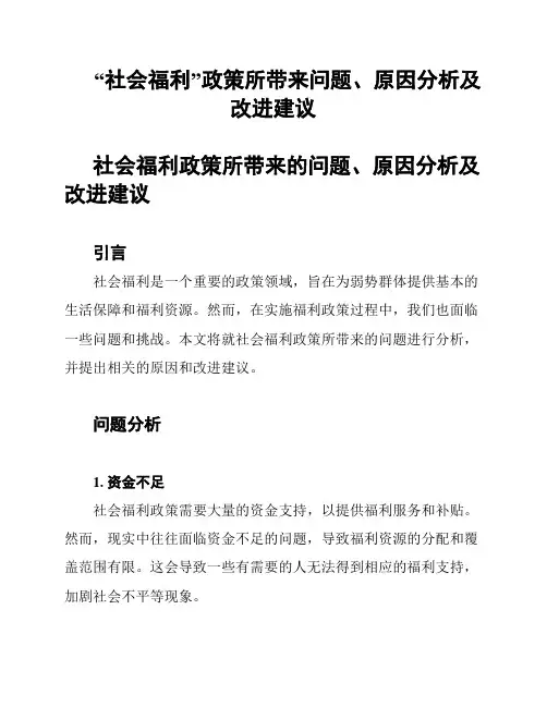 “社会福利”政策所带来问题、原因分析及改进建议