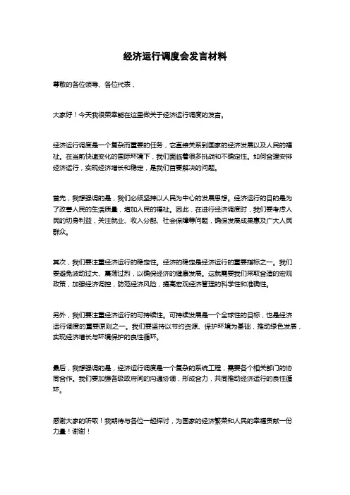 经济运行调度会发言材料