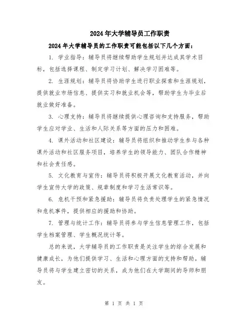 2024年大学辅导员工作职责