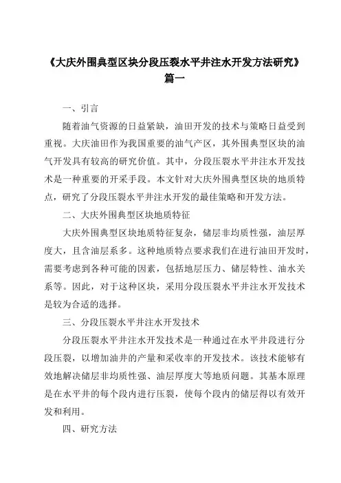 《大庆外围典型区块分段压裂水平井注水开发方法研究》
