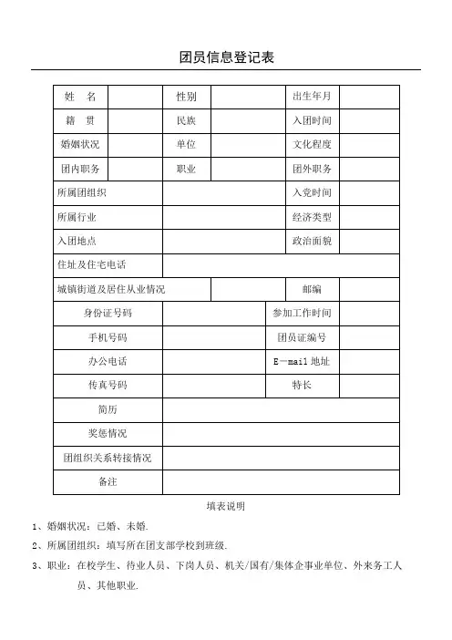 团员信息登记表