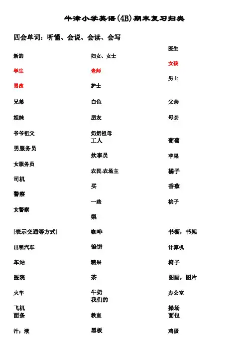 苏教版牛津小学英语4B期中期末总复习资料附答案