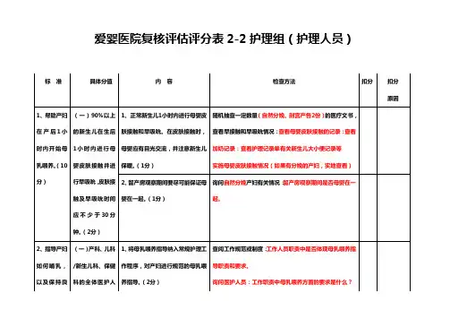 爱婴医院检查护理组评分标准
