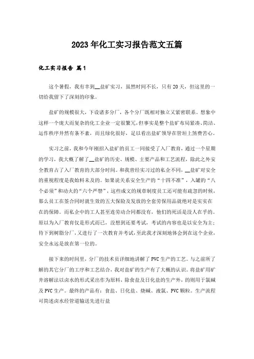 2023年化工实习报告范文五篇