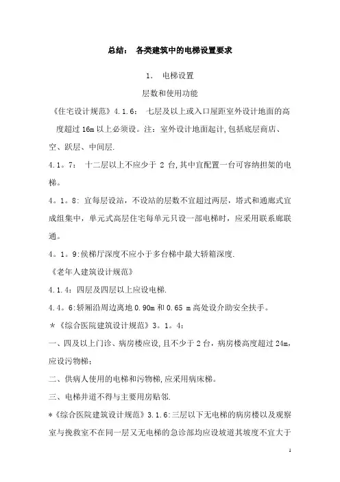 各类建筑中的电梯设置要求