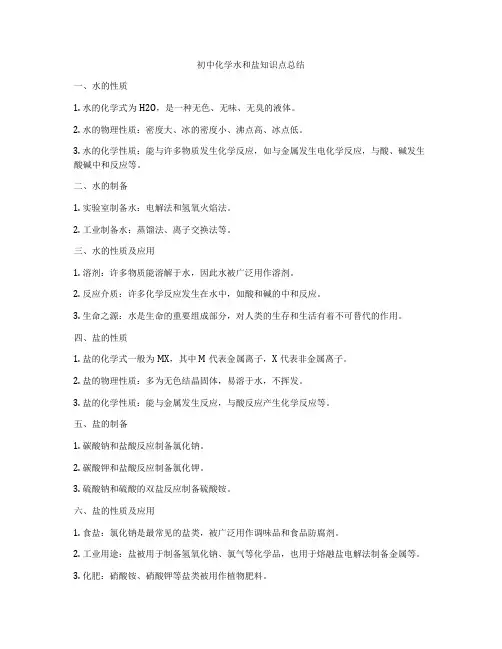 初中化学水和盐知识点总结