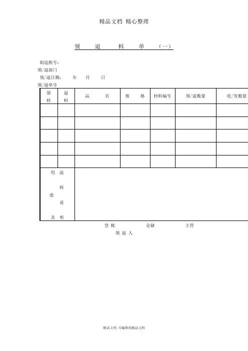 仓库管理表格之领、退料单(一)