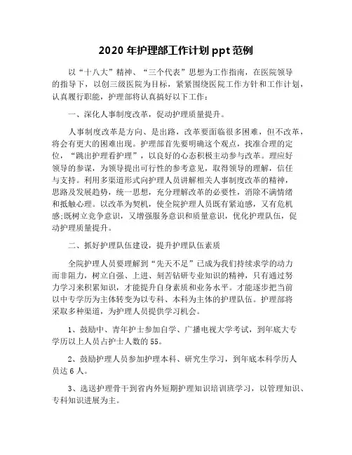 2020年护理部工作计划ppt范例