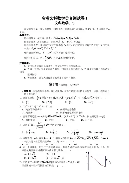 高考文科数学仿真测试卷1