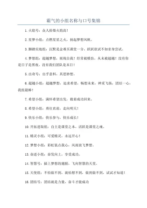霸气的小组名称与口号集锦