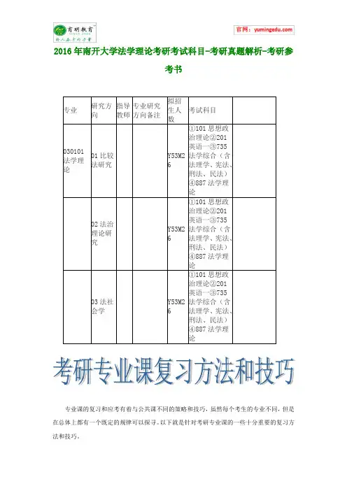 2016年南开大学法学理论考研考试科目-考研真题解析-考研参考书