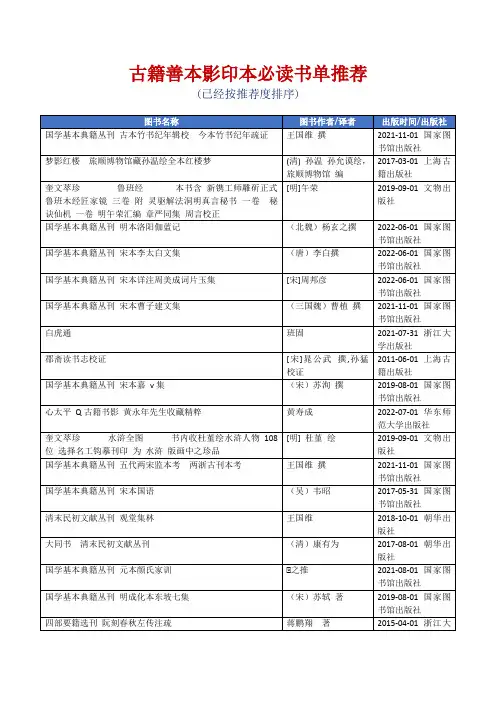 古籍善本影印本必读书单推荐[精美打印版本]