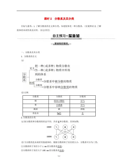 高中化学 第2章 第1节 课时2 分散系及其分类教案 新人教版必修1