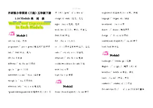 外研版小学英语(三起)五年级下册单词表含音标