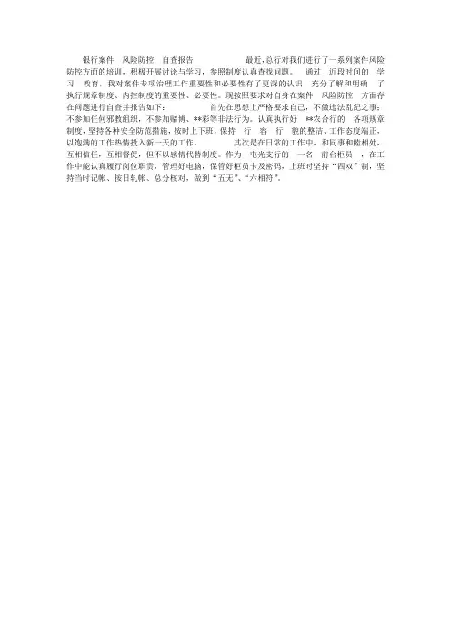 银行案件风险防控自查报告