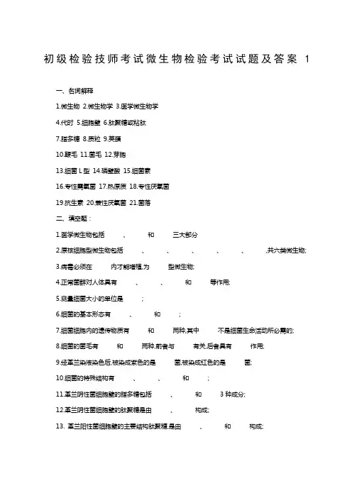 初级检验技师考试微生物检验考试试题及答案