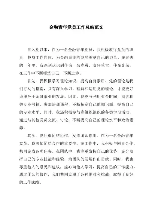 金融青年党员工作总结范文