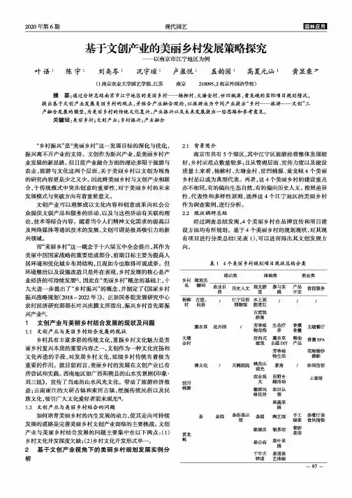 基于文创产业的美丽乡村发展策略探究——以南京市江宁地区为例