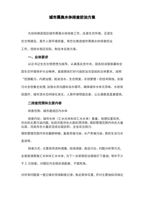 城市黑臭水体排查防治方案(最新)