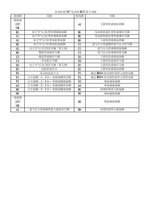 东风标致307发动机电脑端子功能