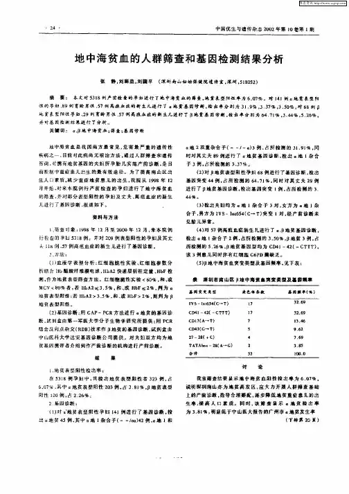 地中海贫血的人群筛查和基因检测结果分析