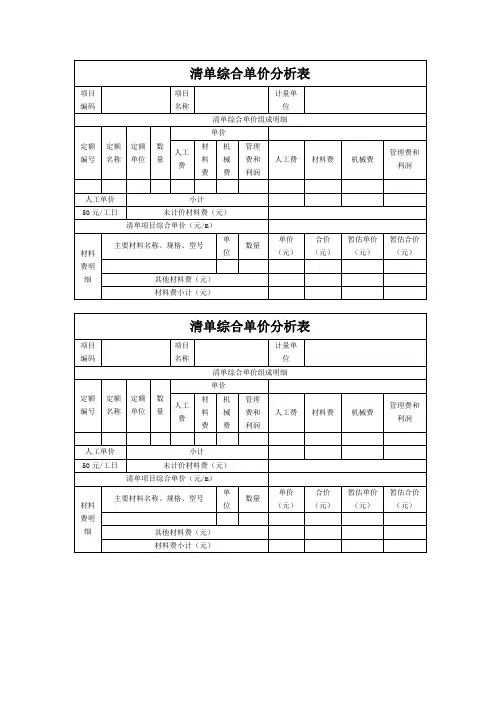 综合单价分析表模板实用文档