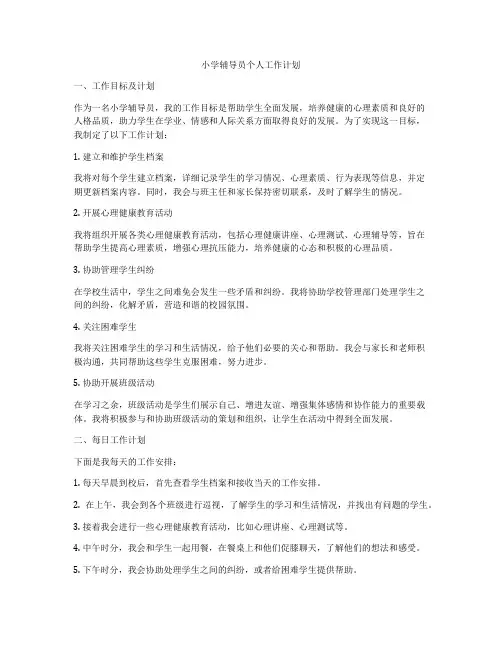 小学辅导员个人工作计划