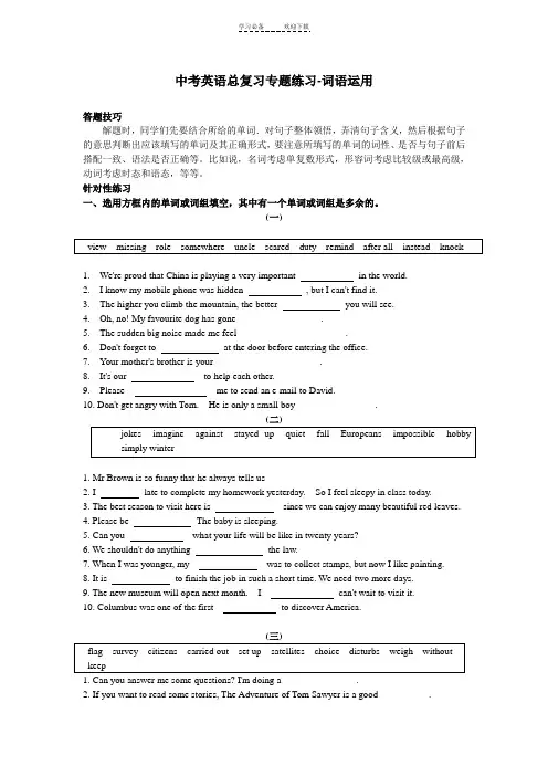 中考英语总复习专题练习词语运用(含答案)