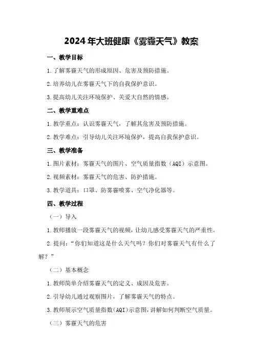 2024年大班健康《雾霾天气》教案