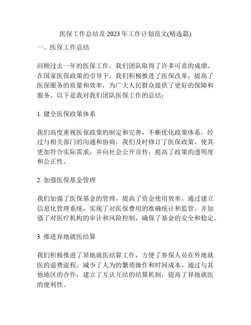 医保工作总结及2023年工作计划范文(精选篇)