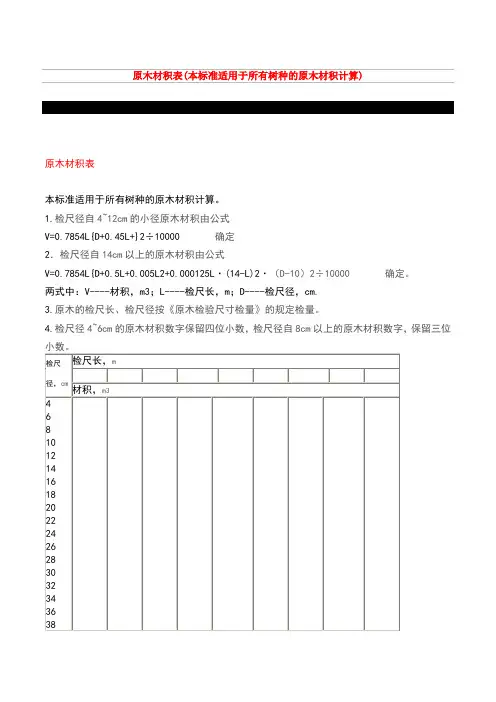 原木材积表