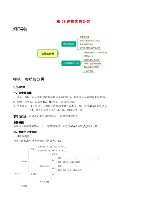 高一化学必修第一册同步精品讲义第01讲物质的分类例题与练习