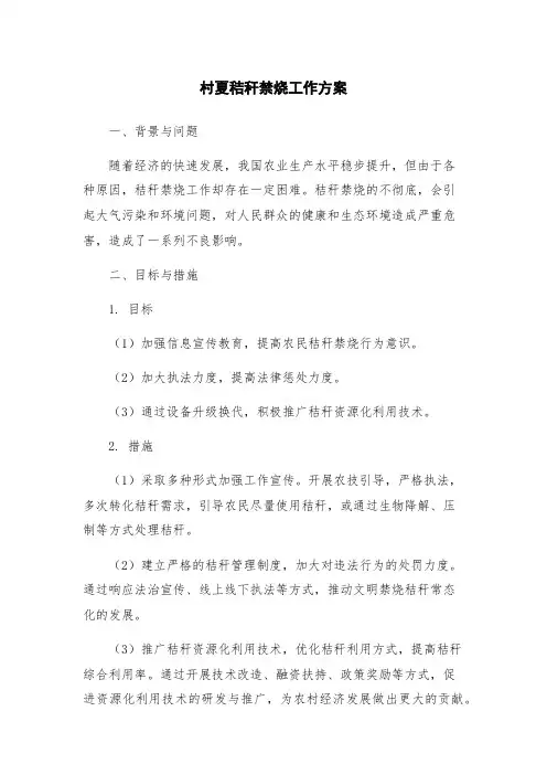 村夏秸秆禁烧工作方案
