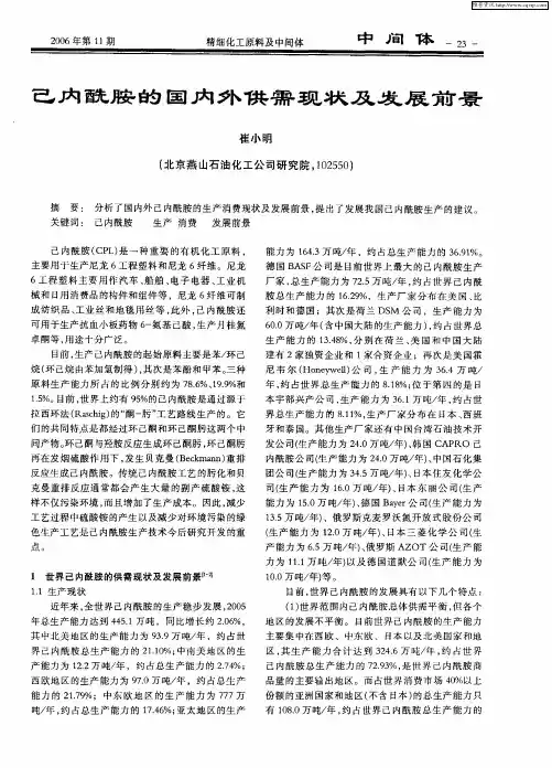 己内酰胺的国内外供需现状及发展前景
