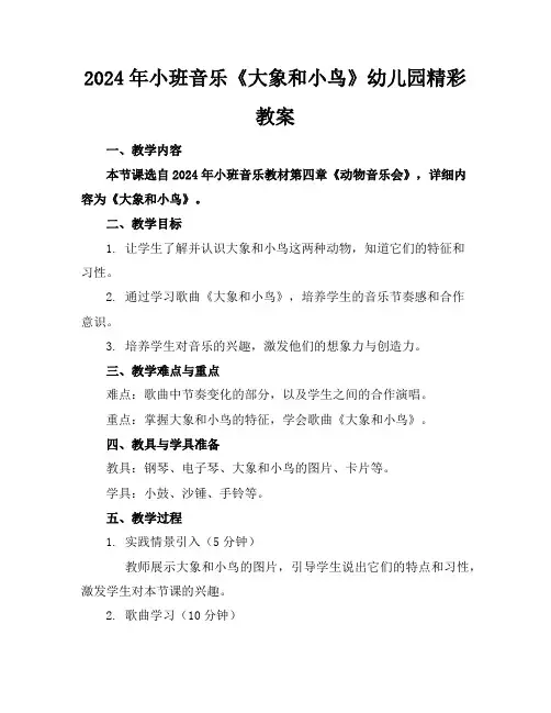 2024年小班音乐《大象和小鸟》幼儿园精彩教案