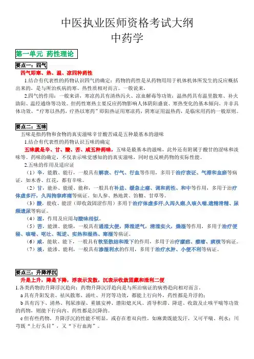 中药学中医执业医师资格考试大纲