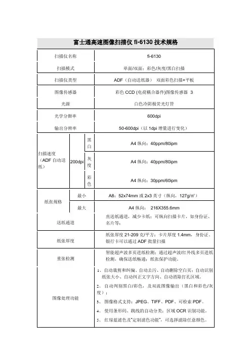 富士通高速图像扫描仪fi6130技术规格