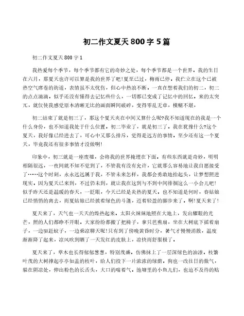 初二作文夏天800字5篇