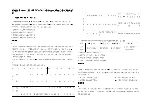 福建省莆田市山星中学2020-2021学年高一历史月考试题含解析