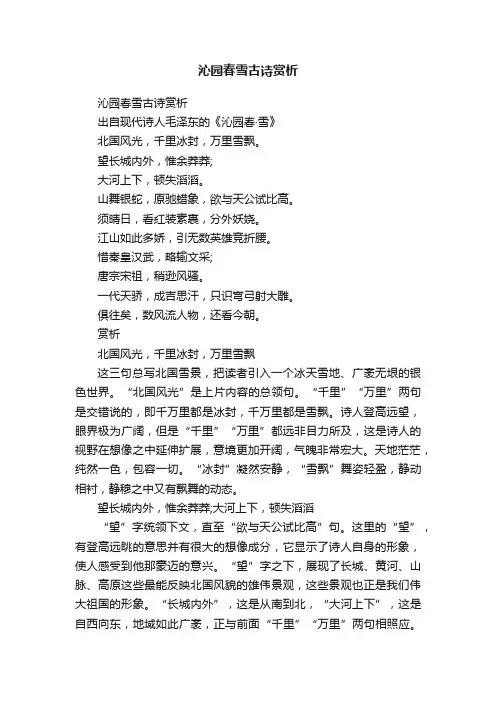 沁园春雪古诗赏析