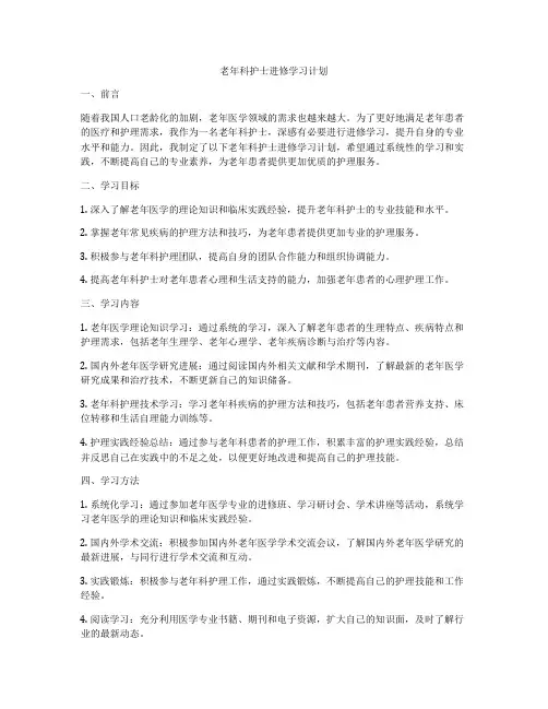 老年科护士进修学习计划