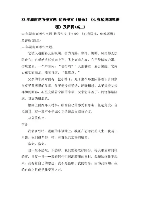 XX年湖南高考作文题 优秀作文《宿命》《心有猛虎细嗅蔷薇》及评析(高三)