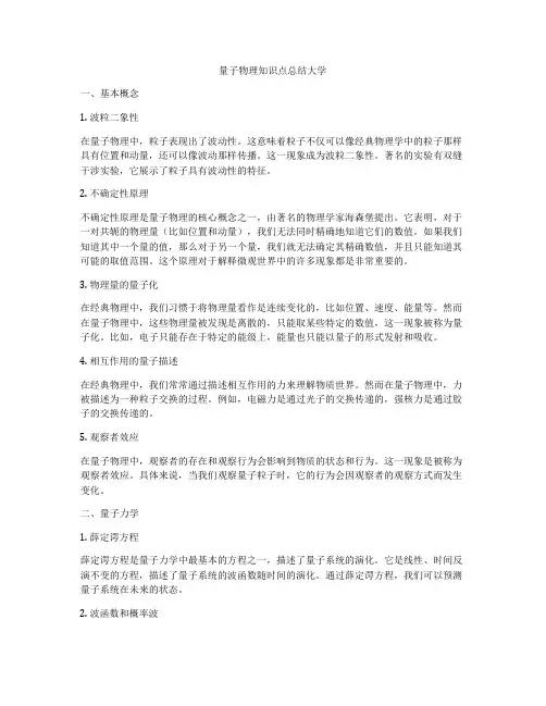 量子物理知识点总结大学