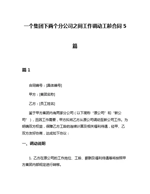 一个集团下两个分公司之间工作调动工龄合同5篇