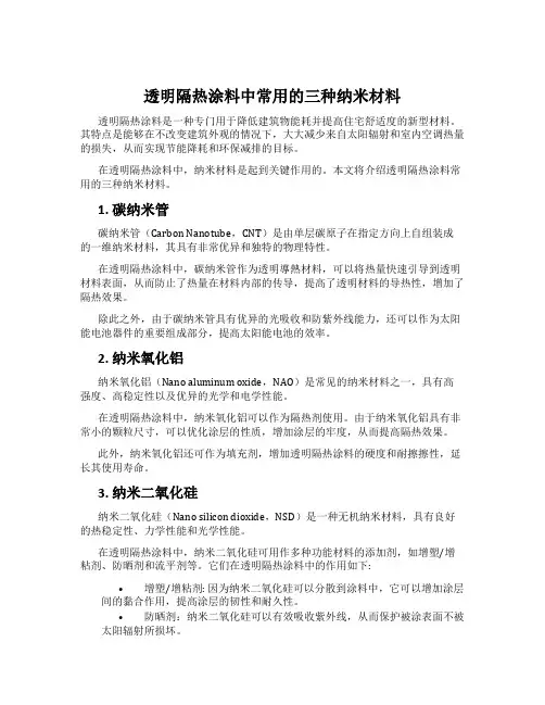 透明隔热涂料中常用的三种纳米材料