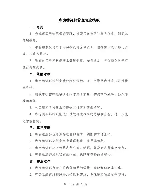 库房物流部管理制度模版