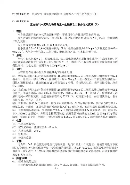 室内空气—氮氧化物的测定—盐酸萘乙二胺分光光度法(1)