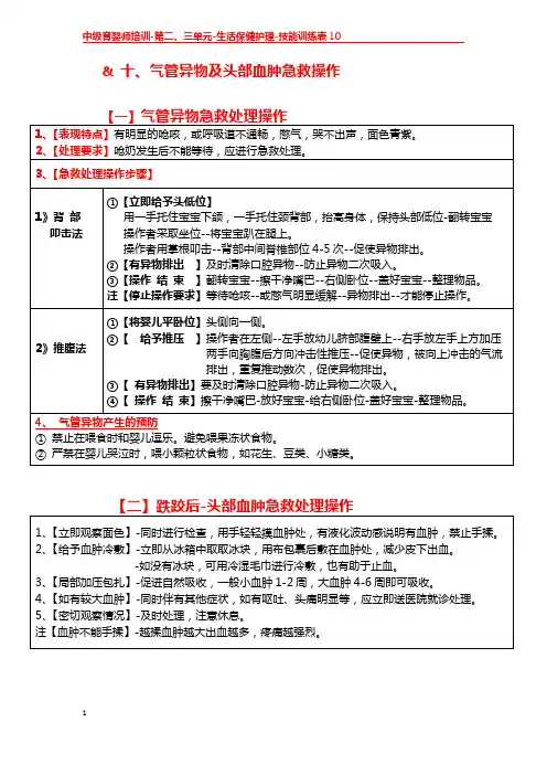 育婴师工作技能  气管异物及头部血肿急救操作