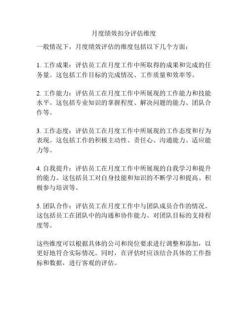 月度绩效扣分评估维度